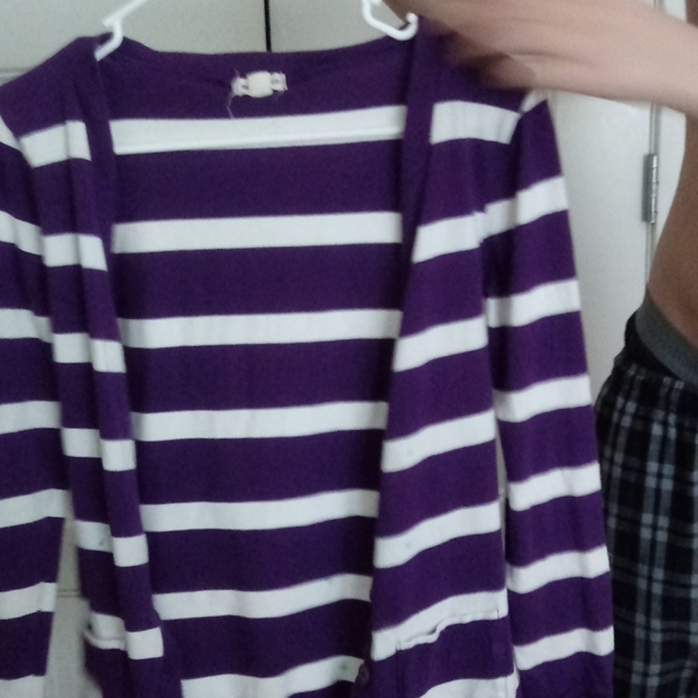 Medium purple and white stripped button up shirt